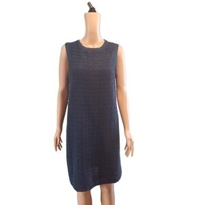 Joe FRESH Size 10 Blue Open Crochet Lace Navy Blue Shift Knee Length Shift Dress